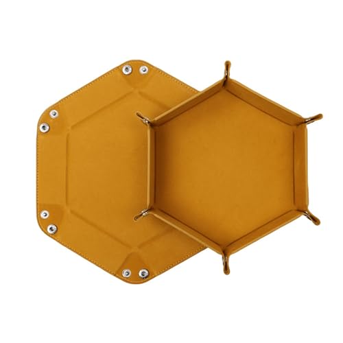 2 PCS Folding Dice Rolling Tray, Portable Hexagon Tray Dice Holder, Velvet Holder Storage Box for UNO Casino Games Dungeons and Dragons RPG Dice Gaming and Other Table Games (Yellow) - color: Yellow