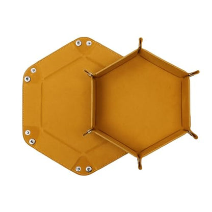 2 PCS Folding Dice Rolling Tray, Portable Hexagon Tray Dice Holder, Velvet Holder Storage Box for UNO Casino Games Dungeons and Dragons RPG Dice Gaming and Other Table Games (Yellow) - color: Yellow