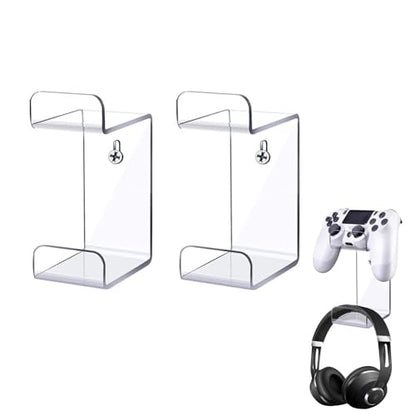 2Pcs Gamepad Bracket Controller,Clear Acrylic Game Controller Holders and Headphone Holders Wall Mount Stand Organizer for Gaming Accessories