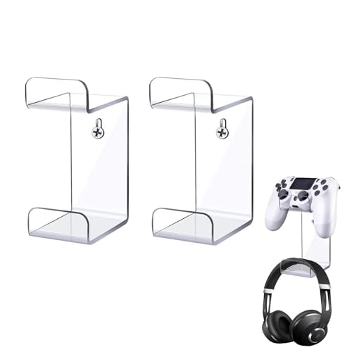 2Pcs Gamepad Bracket Controller,Clear Acrylic Game Controller Holders and Headphone Holders Wall Mount Stand Organizer for Gaming Accessories