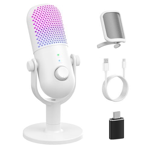 USB Microphone for PC Gaming: Condenser Microphone RGB for Gamer with Stand Mic - Recording Mic for Computer&Laptop with Qiuck Mute - Desk Podcast Mic for Podcast & Singing & Streaming & Youtube White - style: White