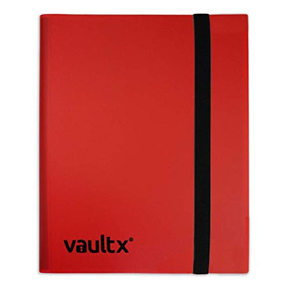 Vault X 4 Pocket Strap Trading Card Binder 160 Cards Side Loading (Red) | Holds 160 standard-size TCG cards in 20 side-loading 4-pocket pages. Padded, water-resistant cover. - color: Red