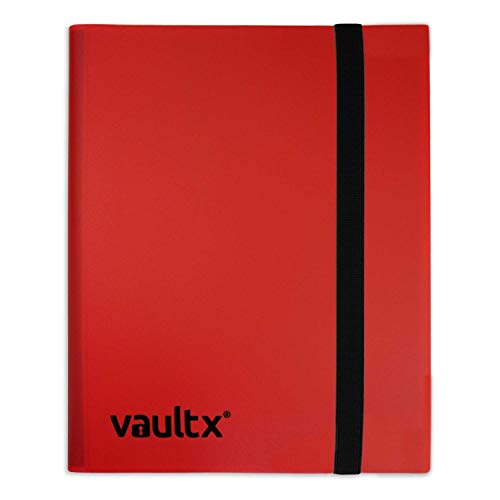 Vault X 4 Pocket Strap Trading Card Binder 160 Cards Side Loading (Red) | Holds 160 standard-size TCG cards in 20 side-loading 4-pocket pages. Padded, water-resistant cover. - color: Red