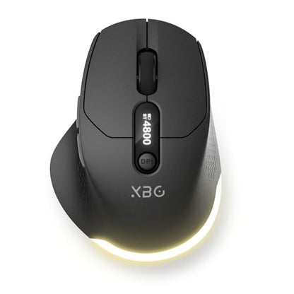 XBG B18Pro Tri-Mode Wireless Bluetooth Mouse with LED Display for Laptop | Bluetooth 5.0, 2.4G & Wired, 4800 DPI, 600mAh Type-C Rechargeable, Ergonomic Silent Click, for Mac iPad Windows Office, Black - style: B18 Pro-Black