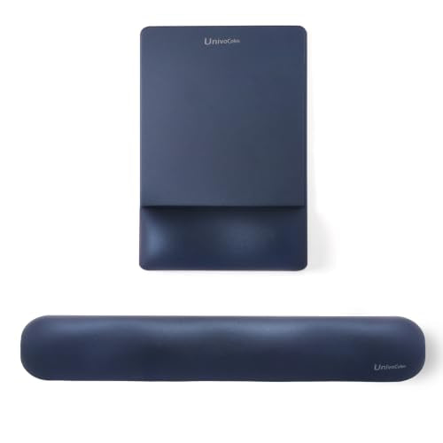 UnivoColors Design-Wave Set of Keyboad Wrist Rest & Mouce Pad,Artificial Sheepskin+Memory Foam+Ergonomic+Anti-Slip Gel, Resilience Support During Work and Gaming,Keyboard Accessory,Navy - color: Km_navy, style: Keyboard Wrist Rest & Mousepad Suit
