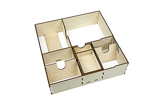 The Broken Token Game Organizer Compatible with King of Tokyo - Wooden Game Organizing Box with Multiple Trays