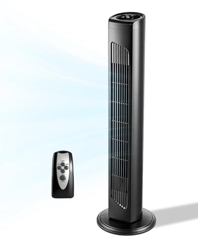 Winado 32" Bladeless Tower Fan for Cooling for Home Office Bedroom, Black | Ultra-Quiet, Portable Floor Fan with Remote Control, Adjustable 90° Oscillating, 3 Speeds, 3 Modes & 7.5H Timer - color: Black, size: 32"