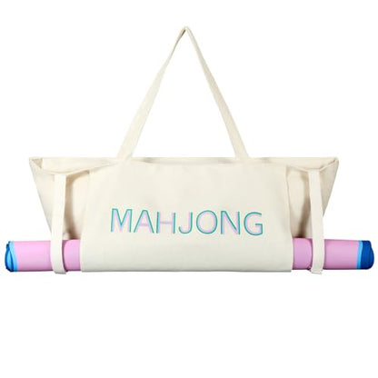 Abbylike 28x9 Inches Mahjong Bag for Rolled Mat Tiles Racks Pushers Accessories Empty Mahjong Tote Bag with Zipper Closure Outer Pockets Lining Large Capacity(Beige,Canvas) - color: Beige