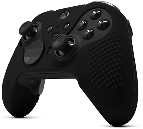 Elite Series 2 Studded Grip Skin for Xbox One Elite Series 2 Controller (NOT for Series X/S/Elite 1) by Foamy Lizard - Sweat Free Silicone w/Flat Top Anti-Slip Studs + 8 QSX-Elite Thumb Grips (Black) - color: Black