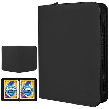 WITHYU Jumbo Card Binder, 5.4 x 7.4 Inch 3-Ring Trading Card Album with Zipper, Holds Oversized Jumbo Cards, 40 Removable Sleeves with 80 Pockets, Waterproof PU Leather Collector Binder, Black - color: 5.4x7.4-black