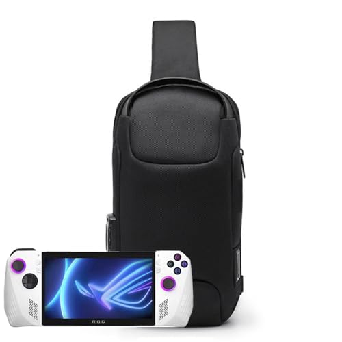 Portable Storage Bag Carry Case for ROG Ally/Steam Deck/Switch Handheld Game Console Daily Travel Crossbody/Shoulder Protective Bag with Anti-Theft Lock,USB Charging Port (Black) - color: Black