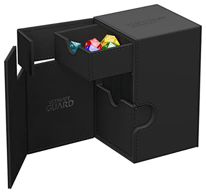 Ultimate Guard Flip'n'Tray 100+, Deck Case for 100 Double-Sleeved TCG Cards + Dice Tray, Black, Independent Magnetic Closure & Microfiber Inner Lining - color: Black, size: 100+