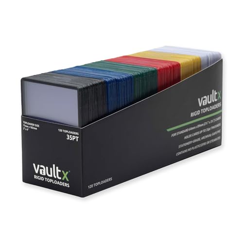 Vault X 35pt Toploaders Multicolour (120 Pack) 3" x 4" Card Holders TCG | Protects & displays cards, 35pt rigid. 3" x 4" toploaders in assorted colours, crystal-clear front. 120-pack for sports. - size: 120 Pack, style: 35pt