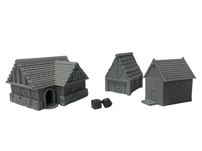 Generic Little Town and Village Houses Scene, Architecture Terrain Scenery for 18-22mm Miniatures Wargame, 3D Printed and Paintable (Standard Edition)