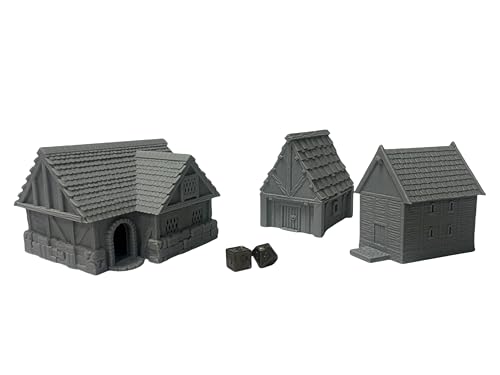 Generic Little Town and Village Houses Scene, Architecture Terrain Scenery for 18-22mm Miniatures Wargame, 3D Printed and Paintable (Standard Edition)