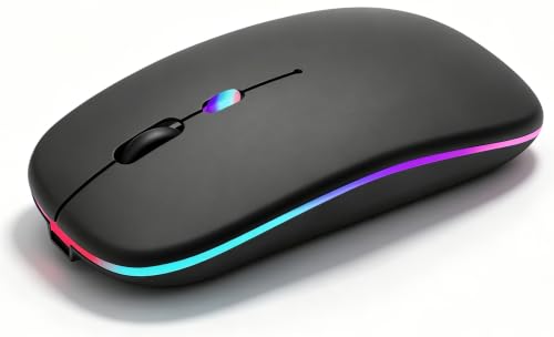 AIKOKOK Wireless Bluetooth Mouse, Rechargeable, Dual Mode Bluetooth 5.2 & 2.4G USB, LED Lights, Slim, Silent, Portable Computer Mouse for Laptop, PC, MacBook, iPad, Tablet (Matte Black) - color: Matte Black