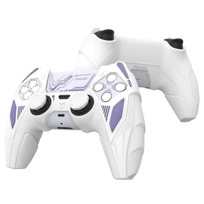 PlayVital Silicone Skin Set for PS5 Controller - Mecha Rhino Design, Anti-Slip Grip Cover Protector Compatible with Charging Dock, with Thumb Grips & Touchpad Sticker - White & Light Violet - color: White & Light Violet