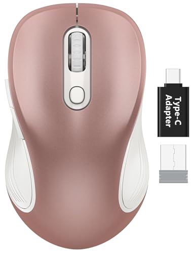 Trueque Wireless Mouse for Laptop, 2.4GHz Ergonomic Computer Mouse with Back & Forward Buttons, 3 Adjustable DPI Levels, 6 Buttons, Optical USB Cordless Mice for Windows PC, M01 (Rose Gold) - color: Rose Gold, size: 1 Pack