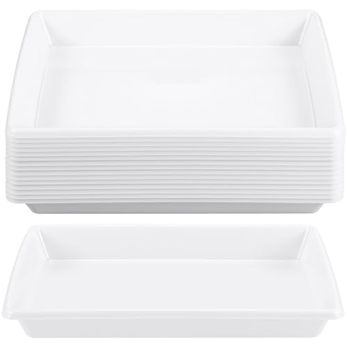 Maitys 15 Pcs Activity Plastic Art Trays 14.57 x 10.63 x 1.77 Inch Large Crafts Organizer Serving Storage Tray for Kids School Classroom DIY Project Painting Home Organizing Supply(White) - color: White