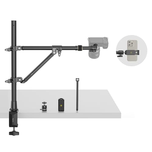 SMALLRIG Triangle Camera Desk Mount, Max. Load 3kg/ 6.6lbs, Overhead Mount with Auxiliary Support Rod, with Phone Holder and Small Ball Head for Camera/Phone/Light/Webcam - style: Clamp 4304