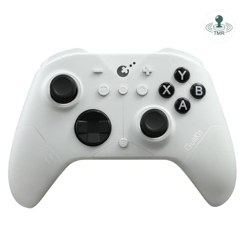 GuliKit ES PRO Wireless PC Controller for Switch 1/2, Windows/Steam Deck | 3.25ms Low Latency,Magnetic TMR Joysticks,Support Switch1/2 Wake-Up, Tactile Switch D-pad, White - color: White