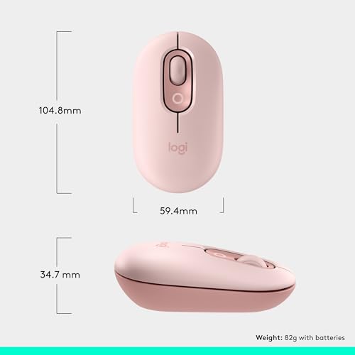 Logitech POP Mouse, Compact and Portable Wireless Bluetooth Mouse - Rose | Compact, portable, programmable buttons, easy-switch between up to 3 devices, laptop, tablet, PC - color: Rose
