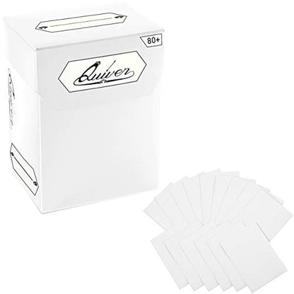 Quiver Time White Trading Card Deck Block & Card Sleeves Bundle Fits Magic: The Gathering Cards & Other TCG - 80+ Standard Deck Box with 2 Dividers and 100 Artemis White Sleeves (66 x 93 mm) | 1 deck box 80+ with 2 dividers and 100 Artemis white sleeves (