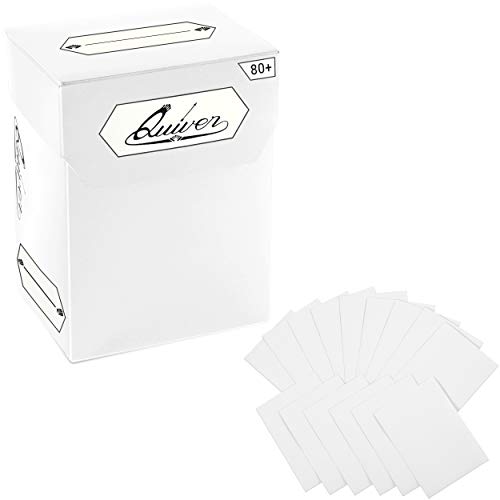 Quiver Time White Trading Card Deck Block & Card Sleeves Bundle Fits Magic: The Gathering Cards & Other TCG - 80+ Standard Deck Box with 2 Dividers and 100 Artemis White Sleeves (66 x 93 mm) | 1 deck box 80+ with 2 dividers and 100 Artemis white sleeves (