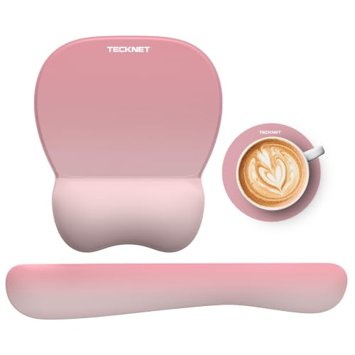 TECKNET Gel Ergonomic Mouse Pad & Keyboard Wrist Rest & Coaster | 3 in 1 Set, Pain Relief, Milk Silk Cloth, Non-Slip PU Base, Easy Typing, Memory Foam Wrist Support for Office & Home - color: Pink + Gradient