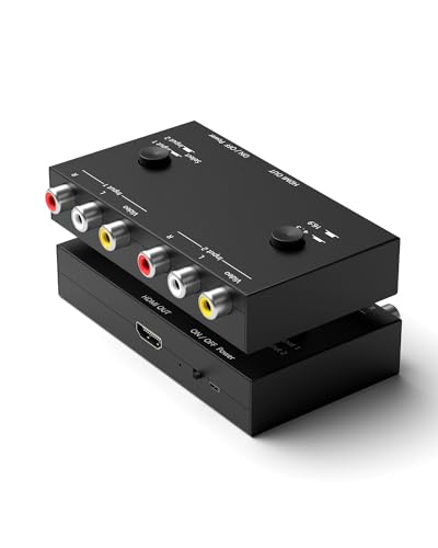 2 Port RCA to HDMI Converter, Dual AV to HDMI Converter Supports 16:9/4:3 Composite to HD MI Adapter Support 1080P PAL/NTSC Compatible with Sega/Xbox/PS1/PS2/PS3/WII/N64/VHS, VCRs, and DVD Players - size: 2 Port RCA to HDMI Converter