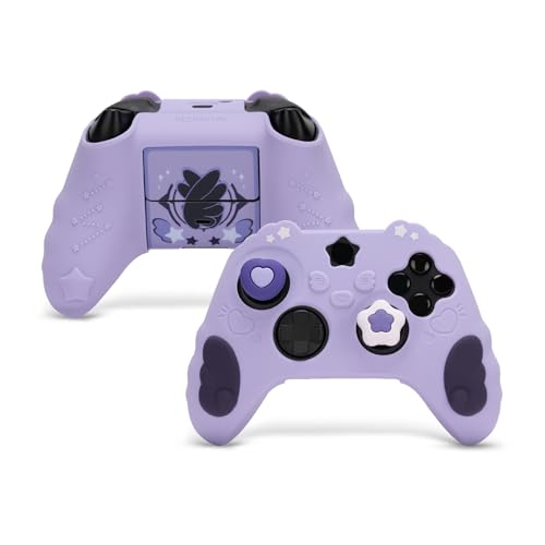 GeekShare Controller Skin Set for Xbox Soft Silicone Protective Cover Skin Case Compatible with Xbox Series X Controller with 2 Thumb Grip Caps and 2 Stickers - Star Wings Series Purple - color: Purple
