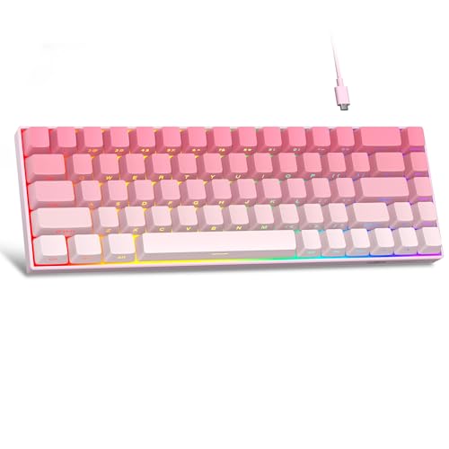 MageGee Portable 60% Mechanical Gaming Keyboard, RGB Backlit Compact 68 Keys Mini Wired Office Keyboard with Red Switches for Laptop PC Mac, Side Printed Keycap - Pink - color: Pink/Red Switch