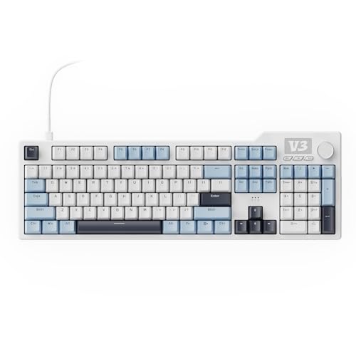 AJAZZ AK35I V3 104-Key Full Size Wired Gasket Mount Gaming Keyboard with Multimedia Buttons & Knob Control | Five Layer Pad | OEM Profile PBT Keycaps | Blue Backlit Custom Keyboard - color: AK35i V3 Blue Wired