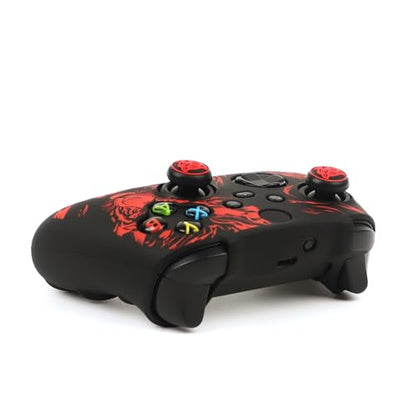 Tiger HeadController Skin Compatible with Xbox Series X Wireless Controller, RALAN Protector Case， Customised Thumb Grips Cap - color: Tiger Head black red