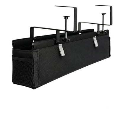 No-Drill Under Desk Cable Management Tray, 28", Black Standing Under Cable | No Drill, Fabric Cord Organizer with Reinforced Base, Clamp Mount Wire Management, For Office/Home & Standing Desk