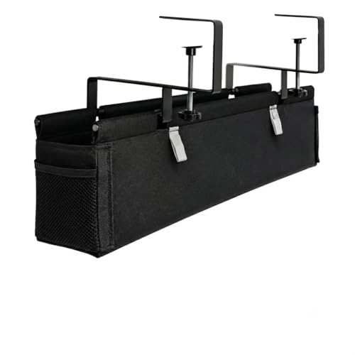 No-Drill Under Desk Cable Management Tray, 28", Black Standing Under Cable | No Drill, Fabric Cord Organizer with Reinforced Base, Clamp Mount Wire Management, For Office/Home & Standing Desk