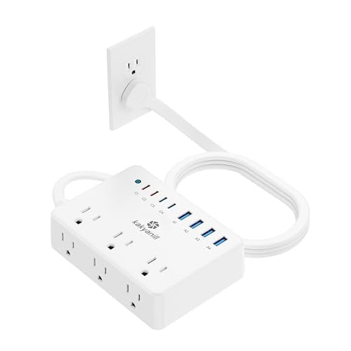 Kakyanill 100W Charging Station, Power Strip with 6 AC Outlets 8 USB Ports | Surge Protector, 5ft Flat Plug Extension Cord, Compact for Desk Home Office Dorm, White - color: White