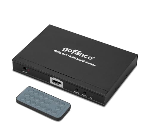 gofanco 1080p 4x1 HDMI Multi Viewer (QuadView) | View 4 HDMI Sources on 1 Screen, 1080p Quad/Dual/Single Modes, IR Remote, Ideal for Security, Gaming & Monitoring QuadView - size: 1080p 4 in 1 out, QuadView