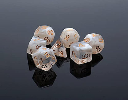 DND Dice Set 7Pcs Transparent Mix White Cloud Dice for Dungeon and Dragons D&D RPG Role Playing Games Polyhedral Dice - color: Transparent Mixed White Cloud