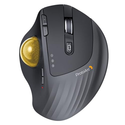 ProtoArc EM01 NL Wireless Trackball Mouse, Rechargeable Thumb Control, Gold | 0/20° Adjustable Angle to Reduce Fatigue, Triple-Device Bluetooth & 2.4G USB-A for Office Use, Silent Click, Easy to Clean - color: Gold Ball