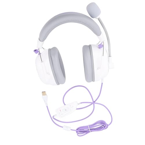 Gaming Headset, 7.1 Surround Sound AI Noise Canceling Mic USB Headset, Wired Gaming Headphones with Custom EQ Lightweight Design for PC Laptop Work Call Center (White) - color: White