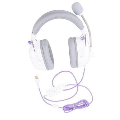 Gaming Headset, 7.1 Surround Sound AI Noise Canceling Mic USB Headset, Wired Gaming Headphones with Custom EQ Lightweight Design for PC Laptop Work Call Center (White) - color: White