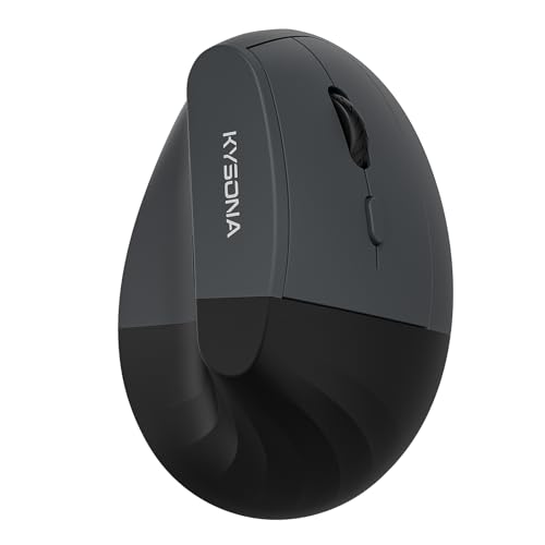 KYSONA EM18 Wireless Ergonomic Vertical Mouse, Ergo Design, Bluetooth Cordless Mouse for Medium/Large Hands, Silent Click, 5-Level Adjustable DPI, Carpal Tunnel Mice for Computer/PC/Mac/Laptop, Black - color: Black