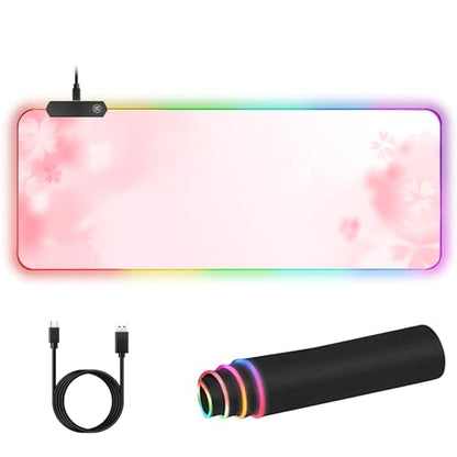 RGB Large Gaming Mouse Pad, Extended Mouse Pad with 12 Lighting Effects, Water Proof Mutispandex Surface, Non-Slip Rubber Base, 80x30 cm / 31.5×11.8 in (Sakura) - color: Sakura
