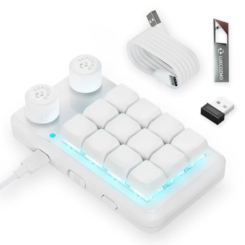 12-Key Macro Pad Programmable Mini Mechanical RGB OSU Knob Wireless Type-C | 12-key programmable macro pad, one-handed, RGB backlit, OSU knob, wireless & Type-C, software included - color: White