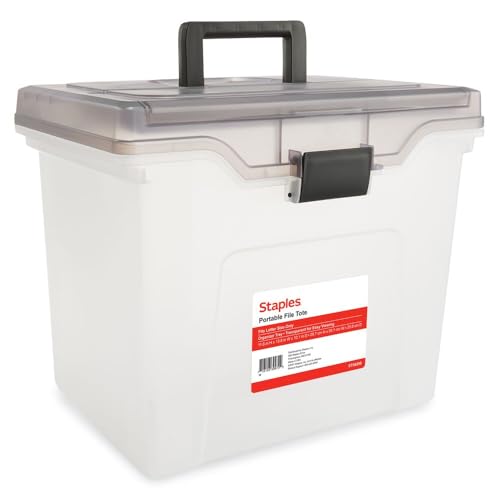 STAPLES File Box File Portable Tote, Letter Size, Clear, 4/Carton - color: Clear, size: 4 Pack, style: Portable