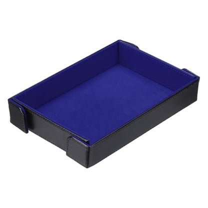 uxcell PU Leather Dice Tray, Rectangle Magnetic Folding Velvet Portable Folding Dice Rolling Tray for Table Games Keys Wallet Watch Coin, Dark Blue - color: Dark Blue