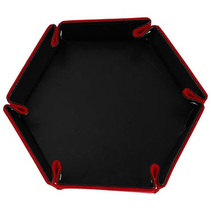 Hexagon PU Leather Dice Tray Foldable Storage Box for Tabletop RPG Games Red Velvet Desktop Organizer Sundries Tray
