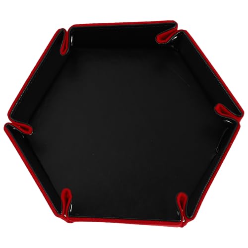 Hexagon PU Leather Dice Tray Foldable Storage Box for Tabletop RPG Games Red Velvet Desktop Organizer Sundries Tray