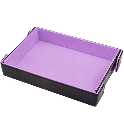 SIQUK Magnetic Folding Dice Tray Rectangle Dice Rolling Tray PU Leather Trays Foldable Holder Rolling Mat Storage Box for D&D RPG Games, Lilac - color: Lilac